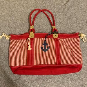 Red and White Striped Bag